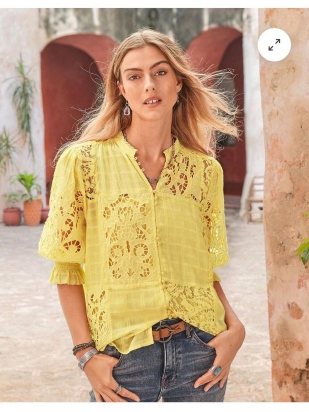 New! Sundance XXL Garbo Lace Top Yellow